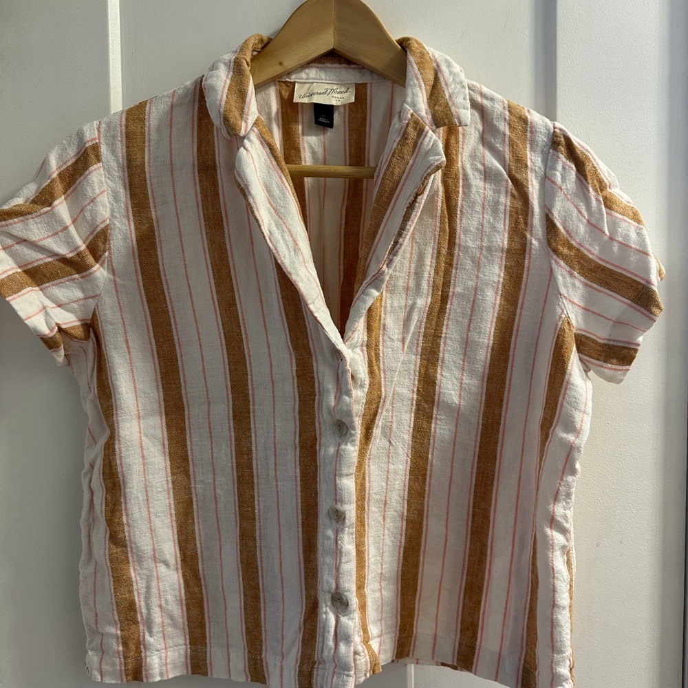 Universal Thread White Shirt with Tan & Rust Stripes